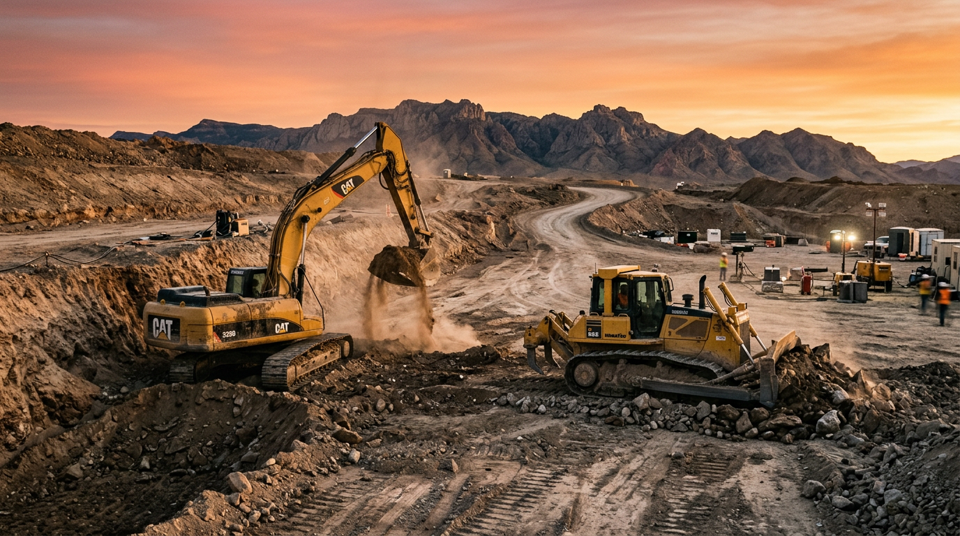 Heavy equipment at golden hour